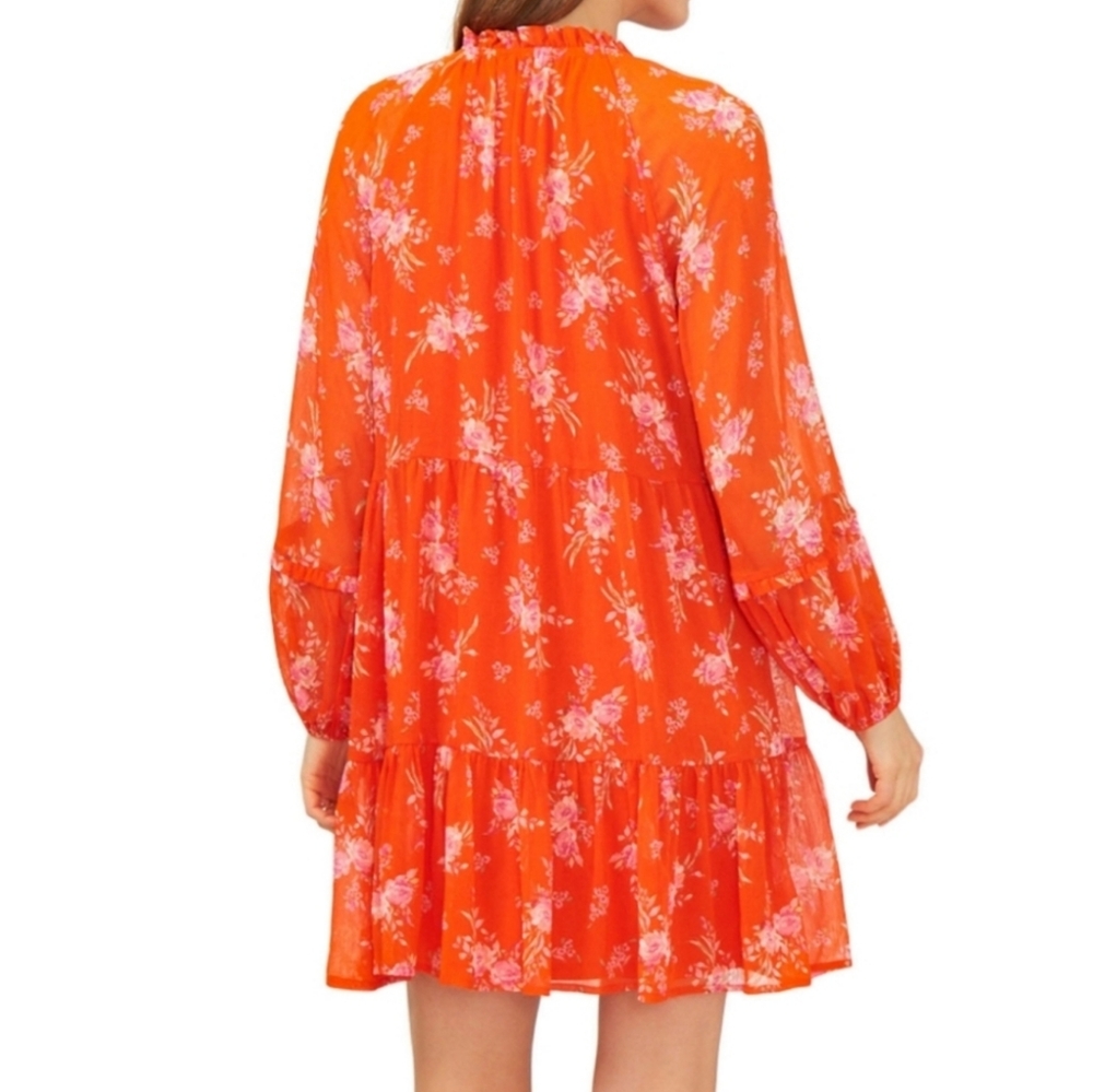 VINCE CAMUTO Orange Floral Georgette Longsleeve Lined Dress XXL Summer Casual - Picture 4 of 9